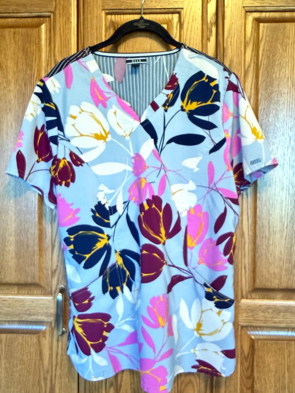 Elle Floral V-Neck Top in Light Blue, Pink, Yellow, Navy